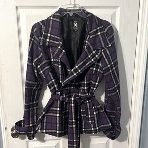 Purple plaid peacoat/ size Med